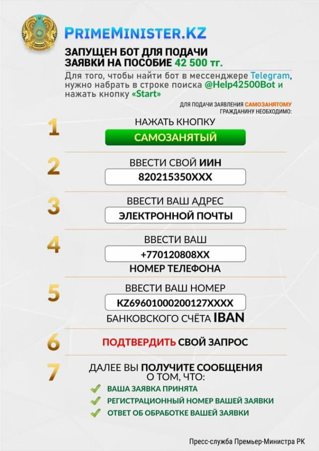 Как подать заявку на получение 42500 тенге через Telegram